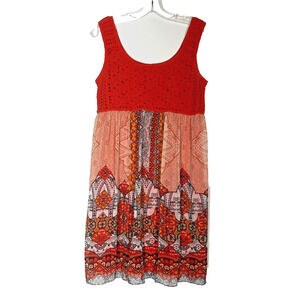 V Cristina Crochet Dress Large Orange Sleeveless Floral Lined Flowy Summer Boho